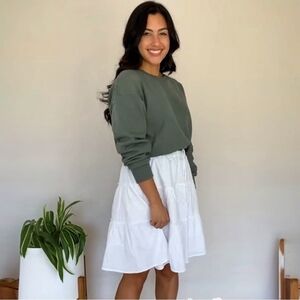 Merona Women’s White Cotton Tiered Midi Skirt Ruffled Knee-Length Size M